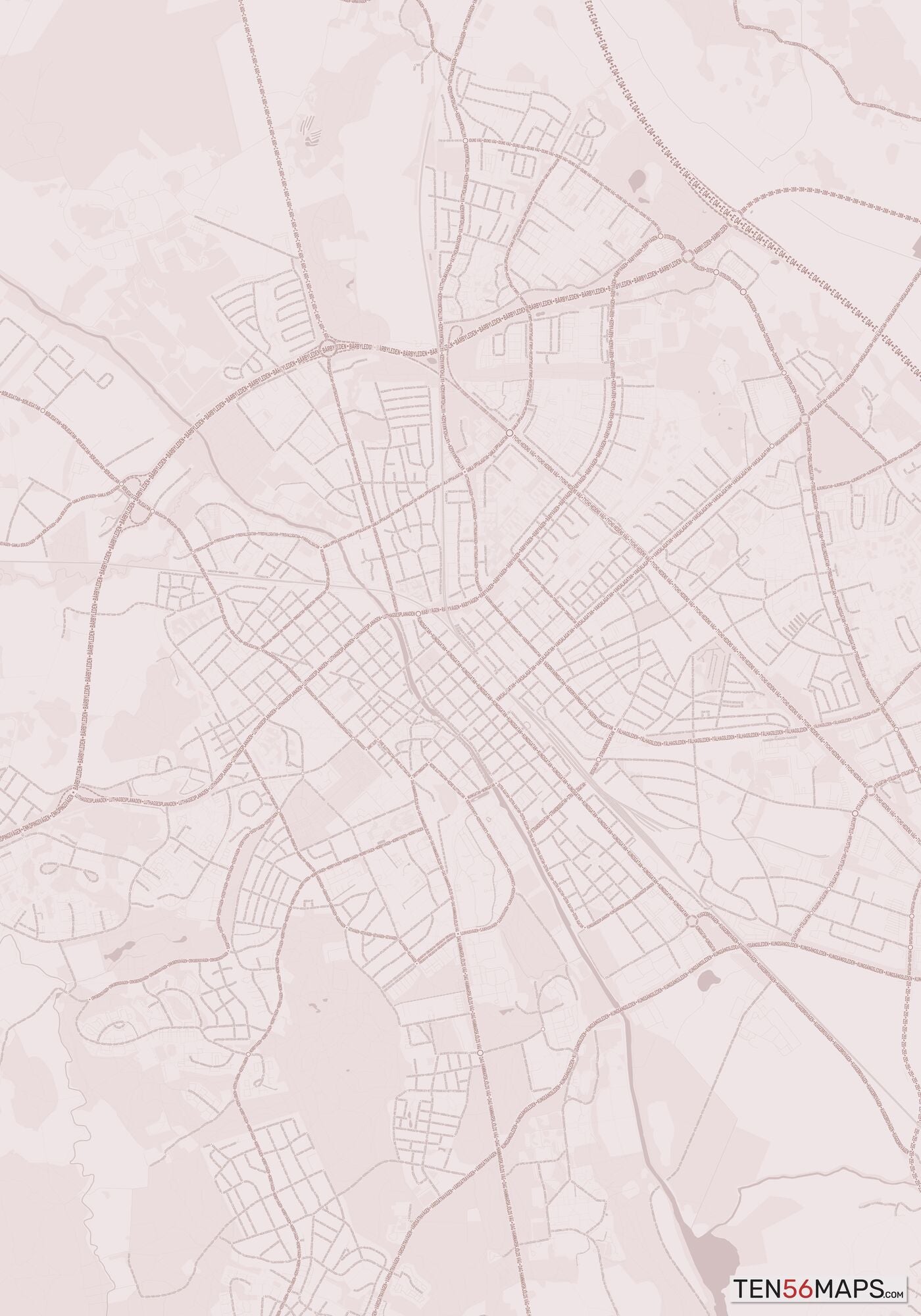 Color Variant Rose - Muted red roads and water.