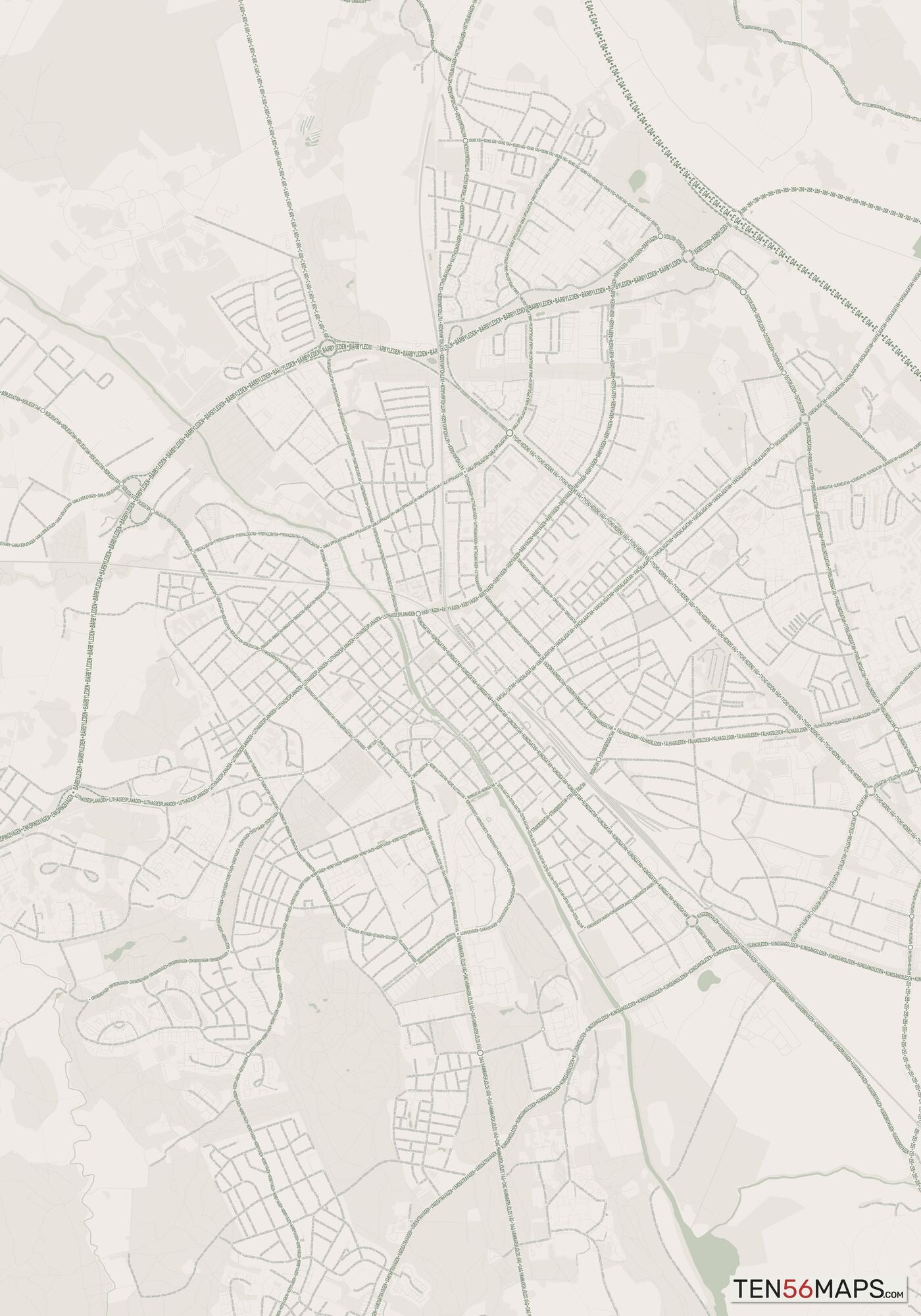 Color Variant Mint - Muted green water and major roads in darker green.