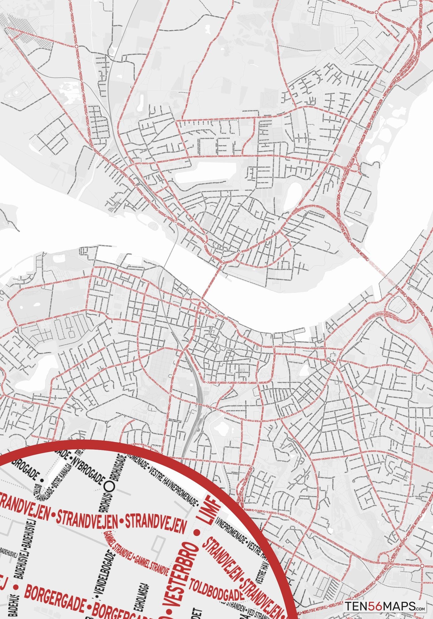 Color Variant Ruby - White with mayor roads in red.