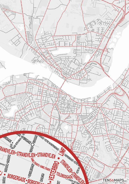 Color Variant Ruby - White with mayor roads in red.