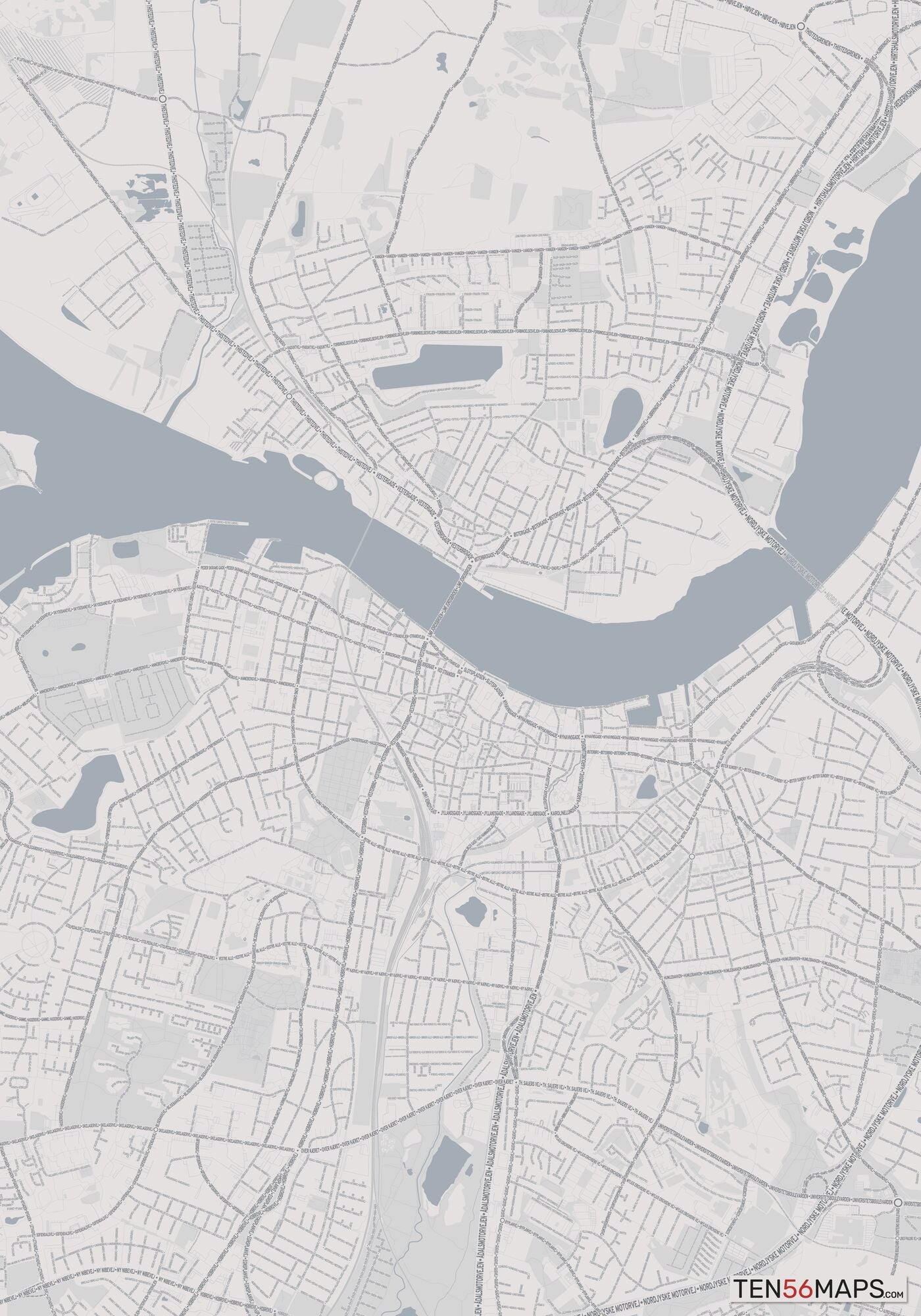 Color Variant Steel - Gray with water and major roads in muted blue.