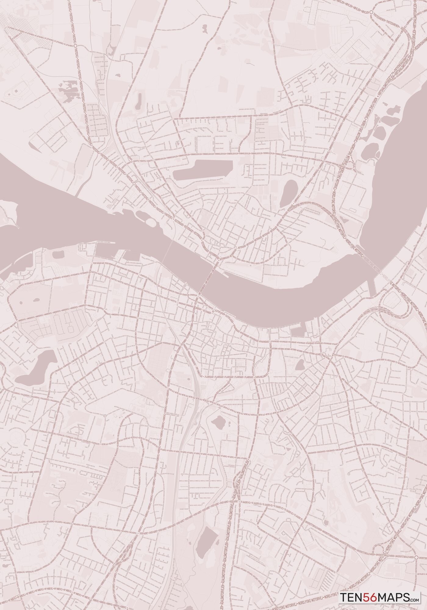 Color Variant Rose - Muted red roads and water.