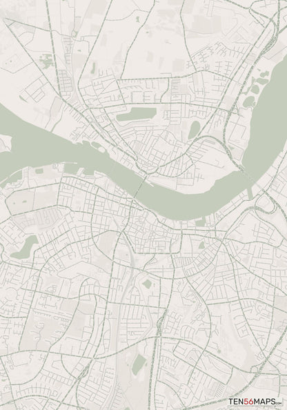 Color Variant Mint - Muted green water and major roads in darker green.