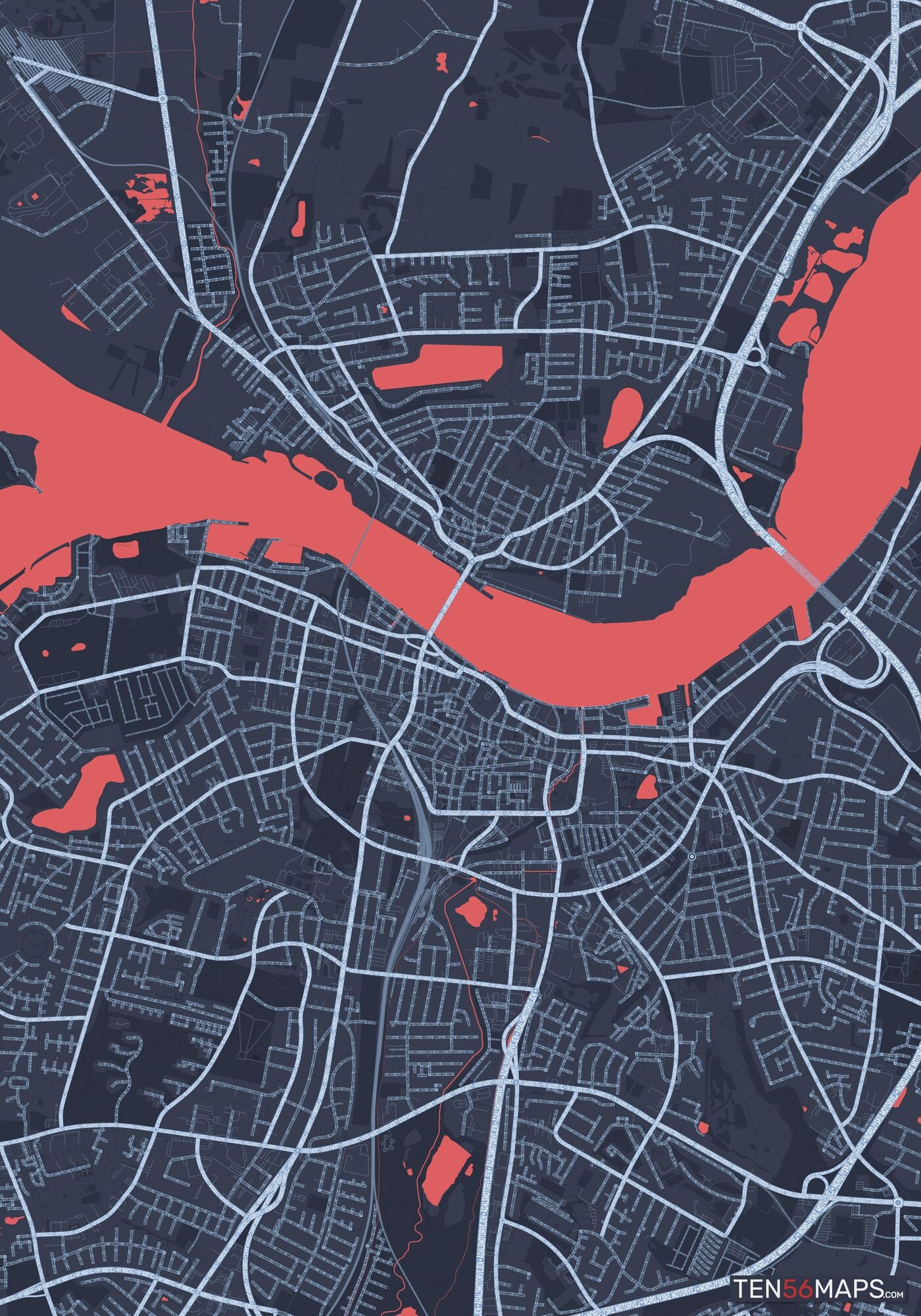 Color Variant Royal - Blue land with water in red.