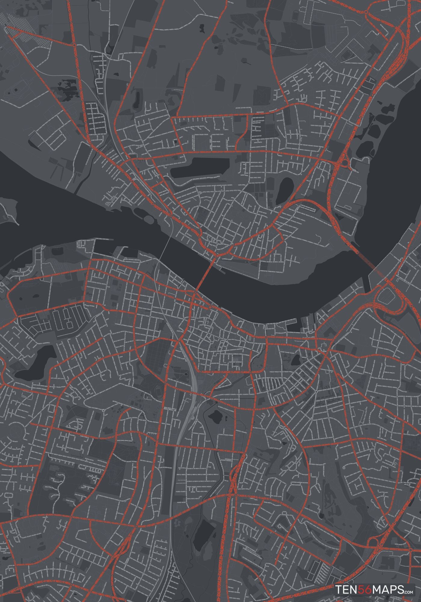 Color Variant Slate - Dark grey with major roads in red.