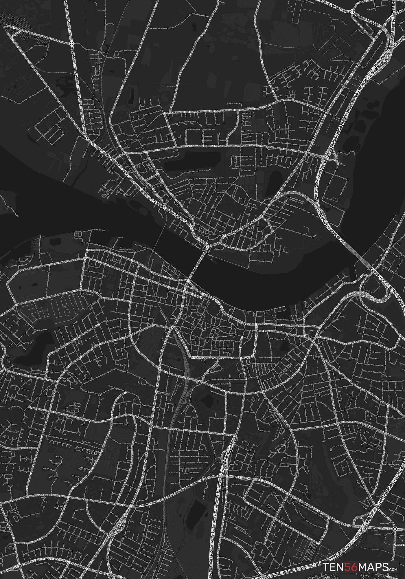 Color Variant Ruby - Dark grey with major roads highlighted in white.