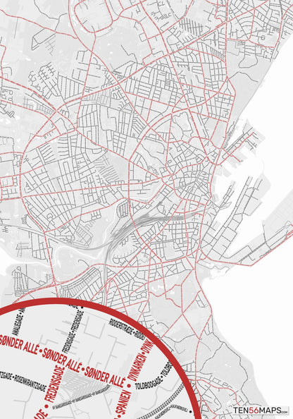 Color Variant Ruby - White with mayor roads in red.