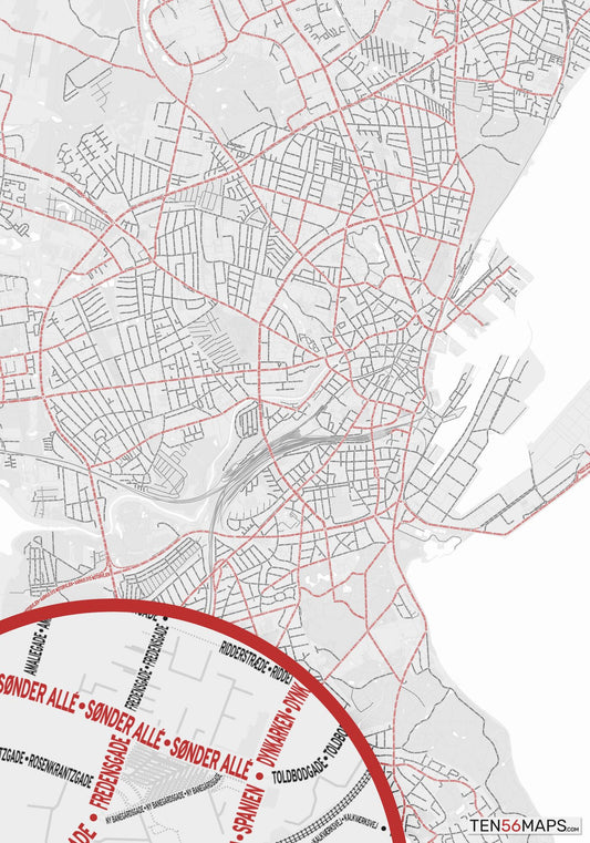 Color Variant Ruby - White with mayor roads in red.