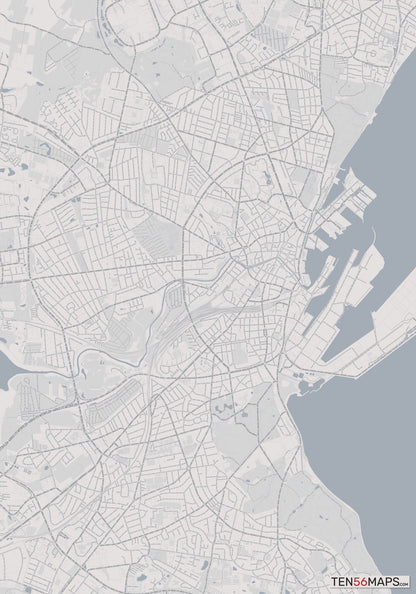 Color Variant Steel - Gray with water and major roads in muted blue.