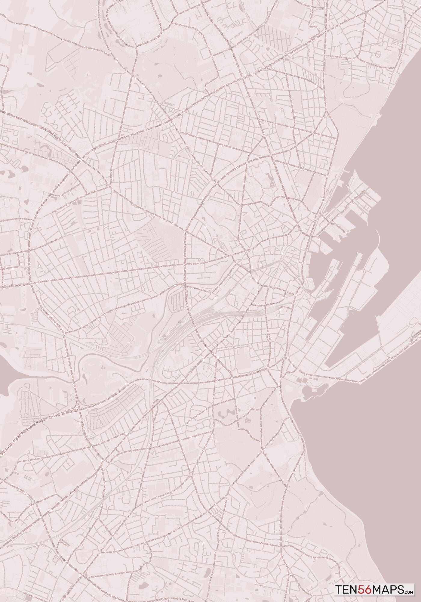 Color Variant Rose - Muted red roads and water.