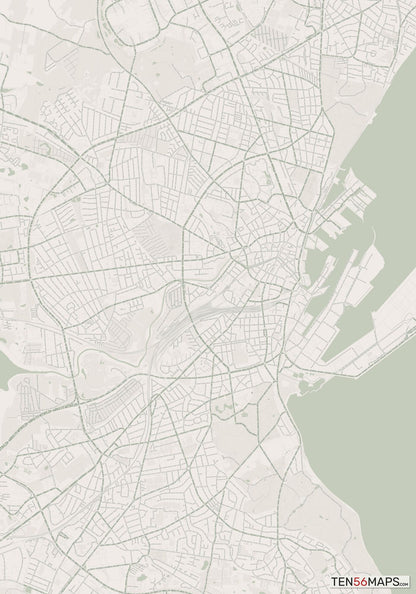 Color Variant Mint - Muted green water and major roads in darker green.