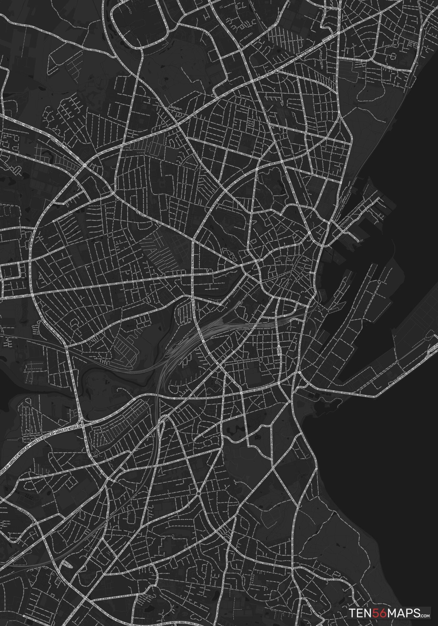 Color Variant Ruby - Dark grey with major roads highlighted in white.