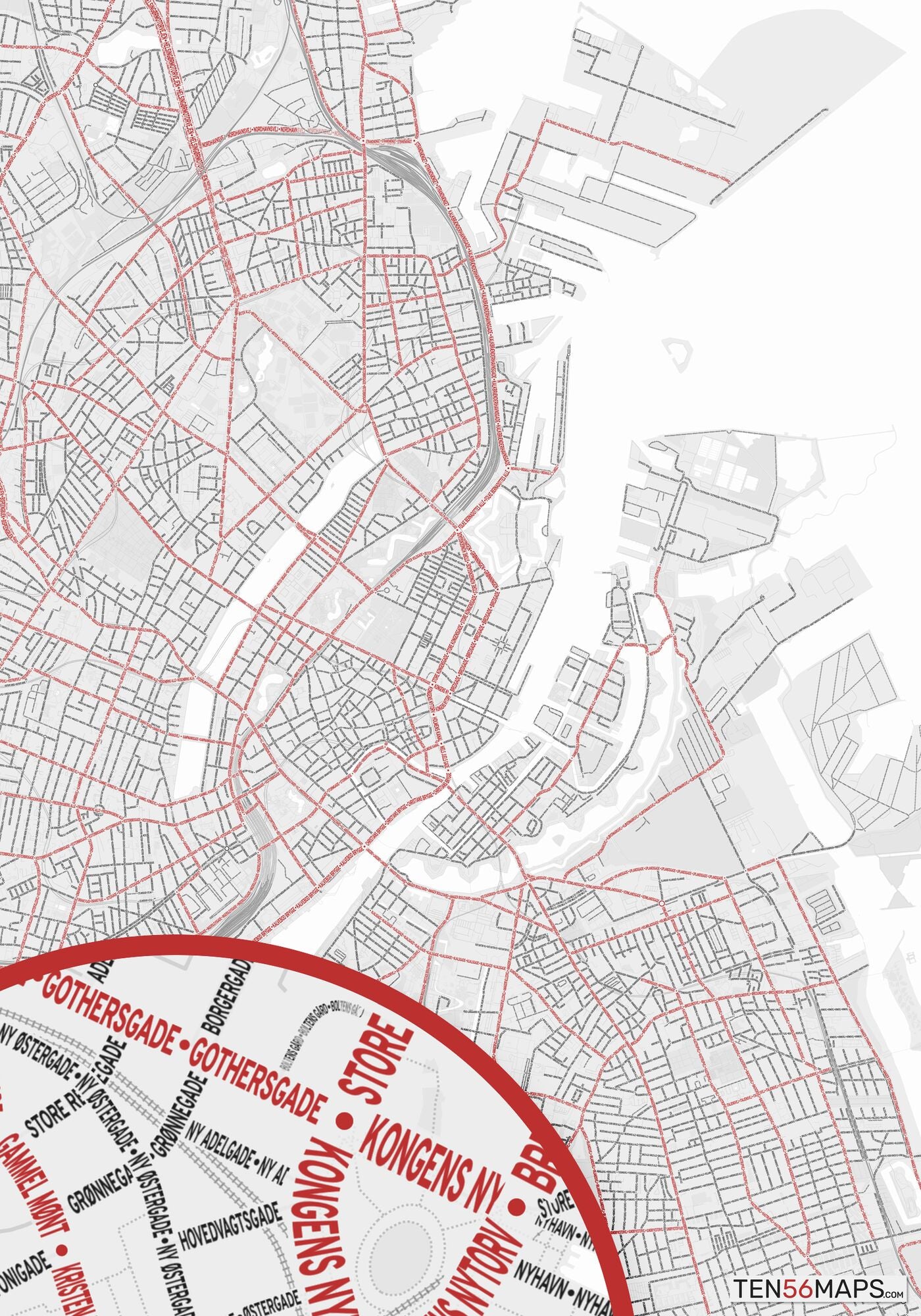 Color Variant Ruby - White with mayor roads in red.