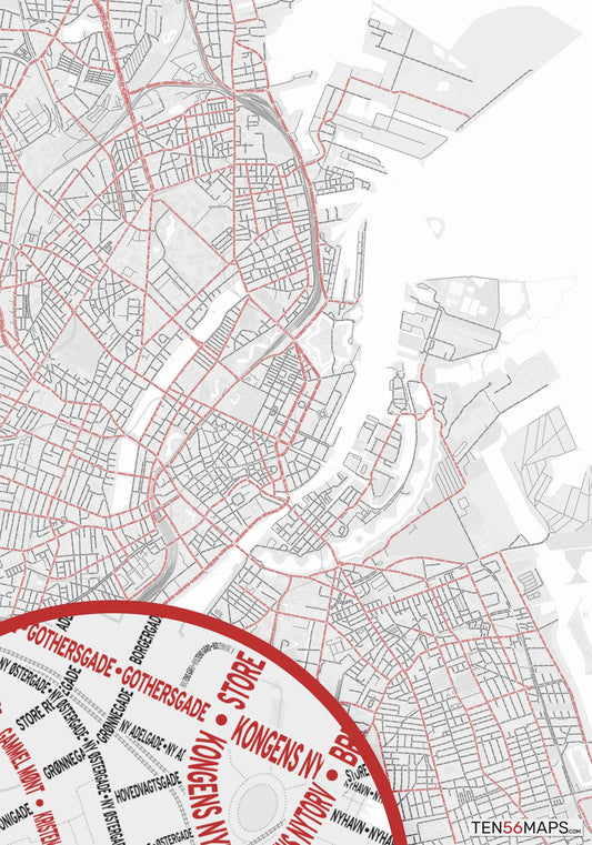 Color Variant Ruby - White with mayor roads in red.