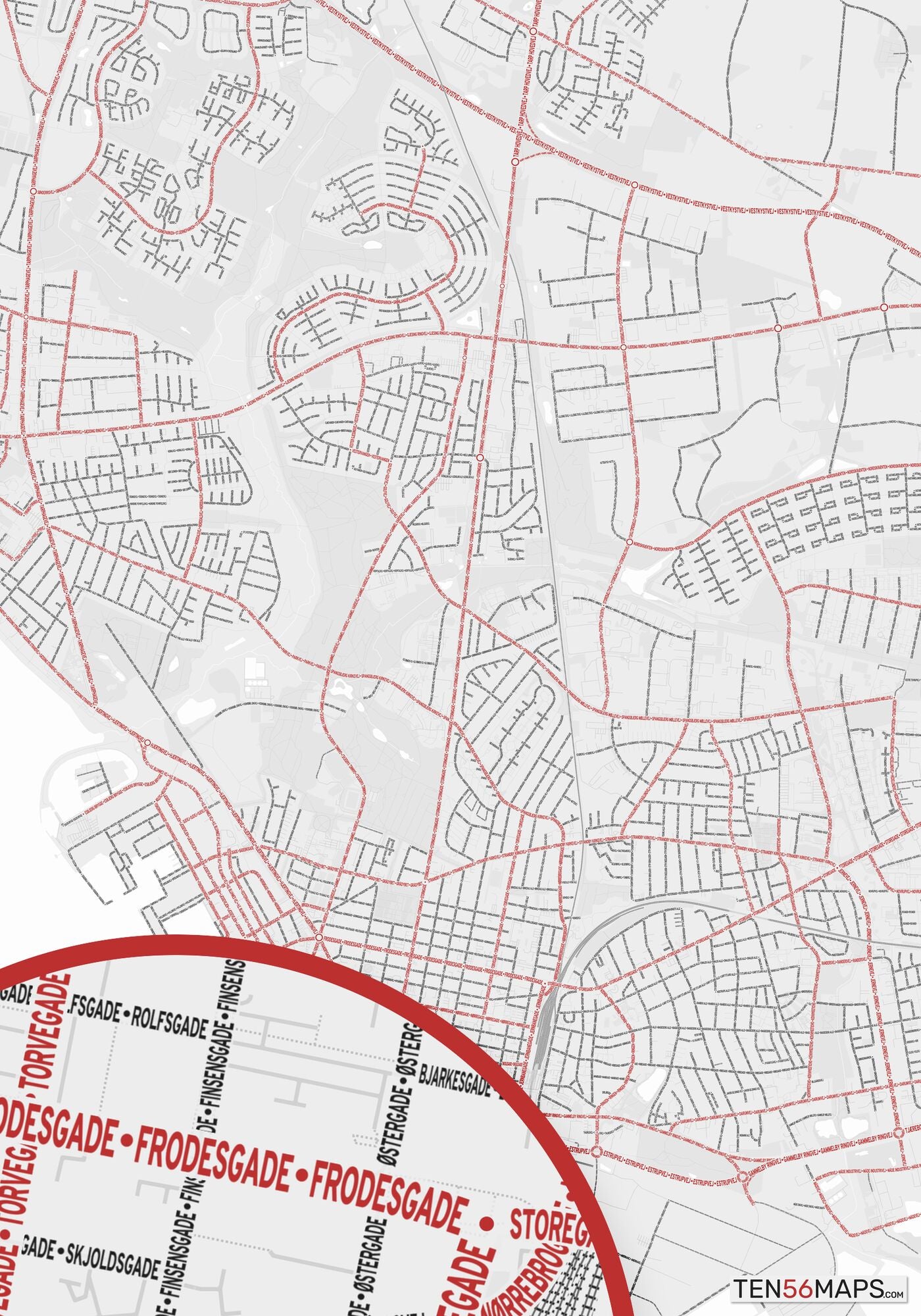 Color Variant Ruby - White with mayor roads in red.