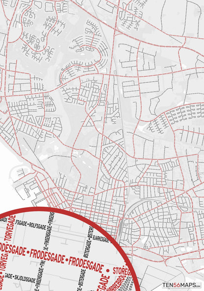 Color Variant Ruby - White with mayor roads in red.