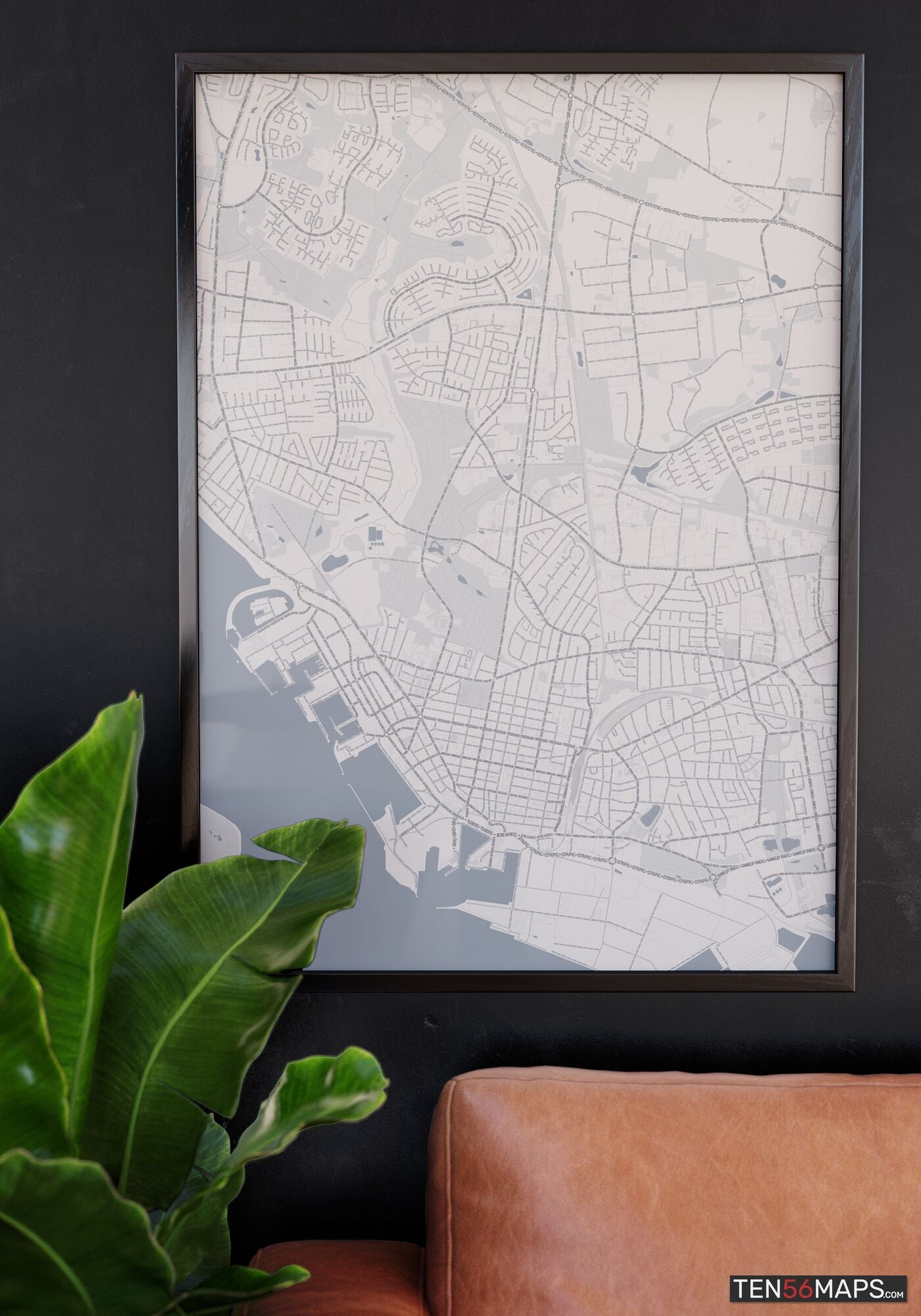 Poster hanging over couch in Steel color scheme