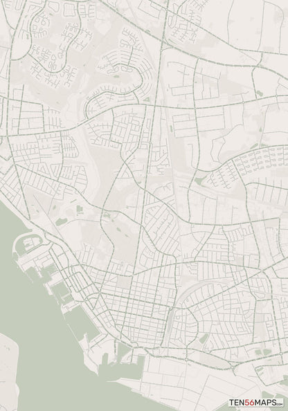 Color Variant Mint - Muted green water and major roads in darker green.