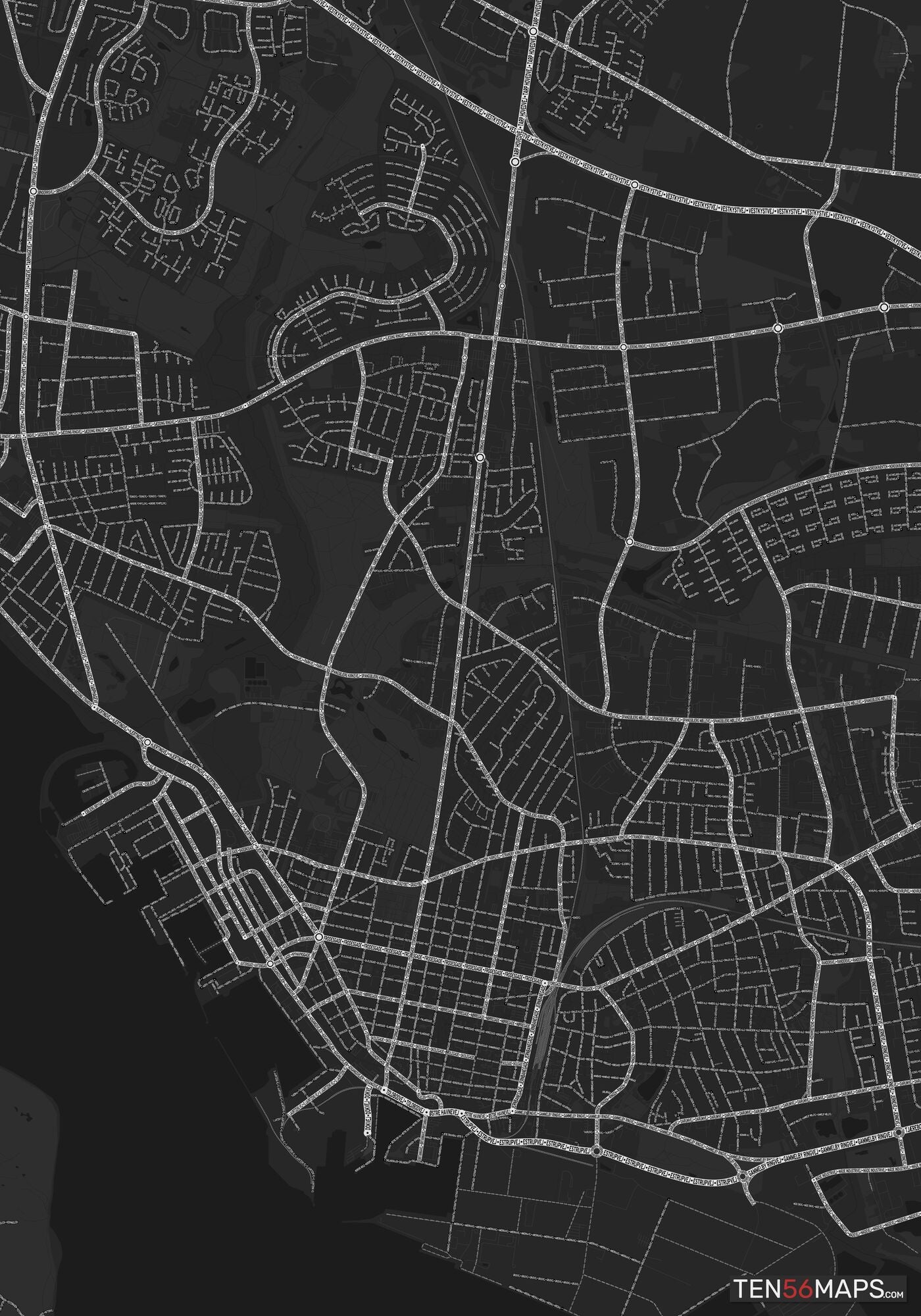 Color Variant Ruby - Dark grey with major roads highlighted in white.