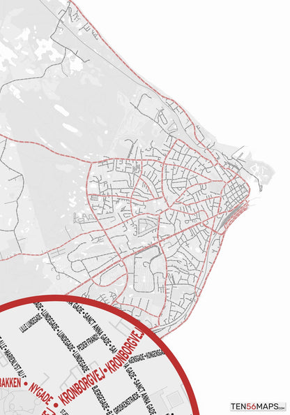 Color Variant Ruby - White with mayor roads in red.