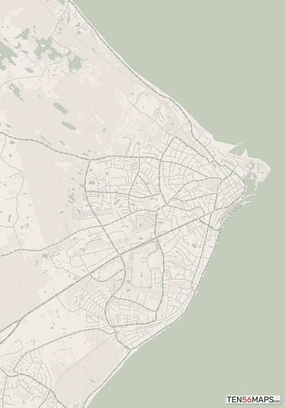 Color Variant Mint - Muted green water and major roads in darker green.