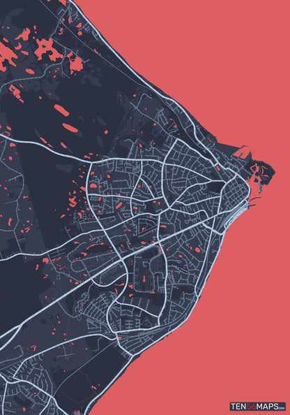 Color Variant Royal - Blue land with water in red.