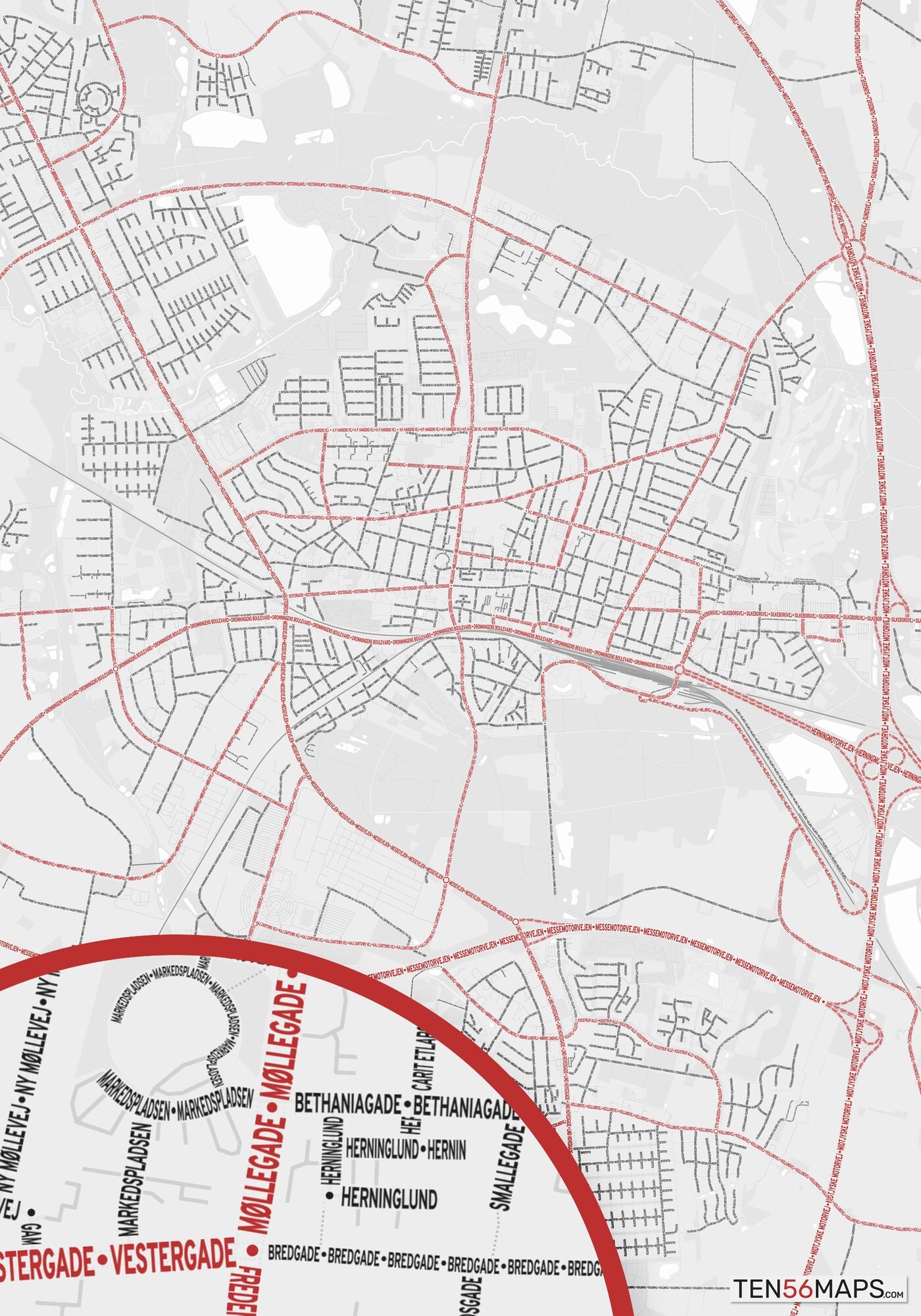 Herning, Denmark, TextMap Poster – TEN56MAPS
