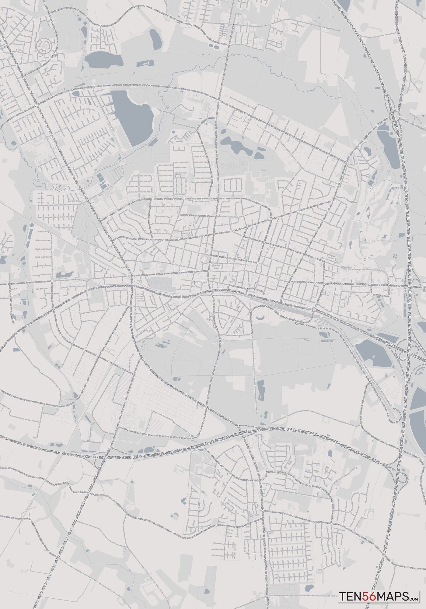 Color Variant Steel - Gray with water and major roads in muted blue.