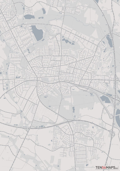 Color Variant Steel - Gray with water and major roads in muted blue.