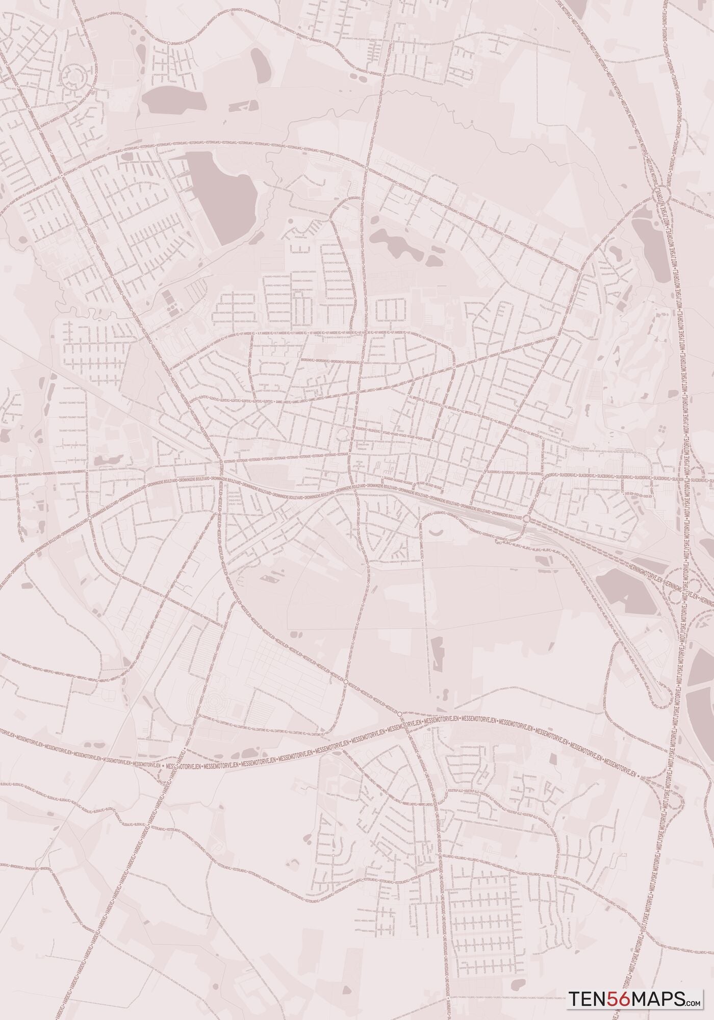 Color Variant Rose - Muted red roads and water.