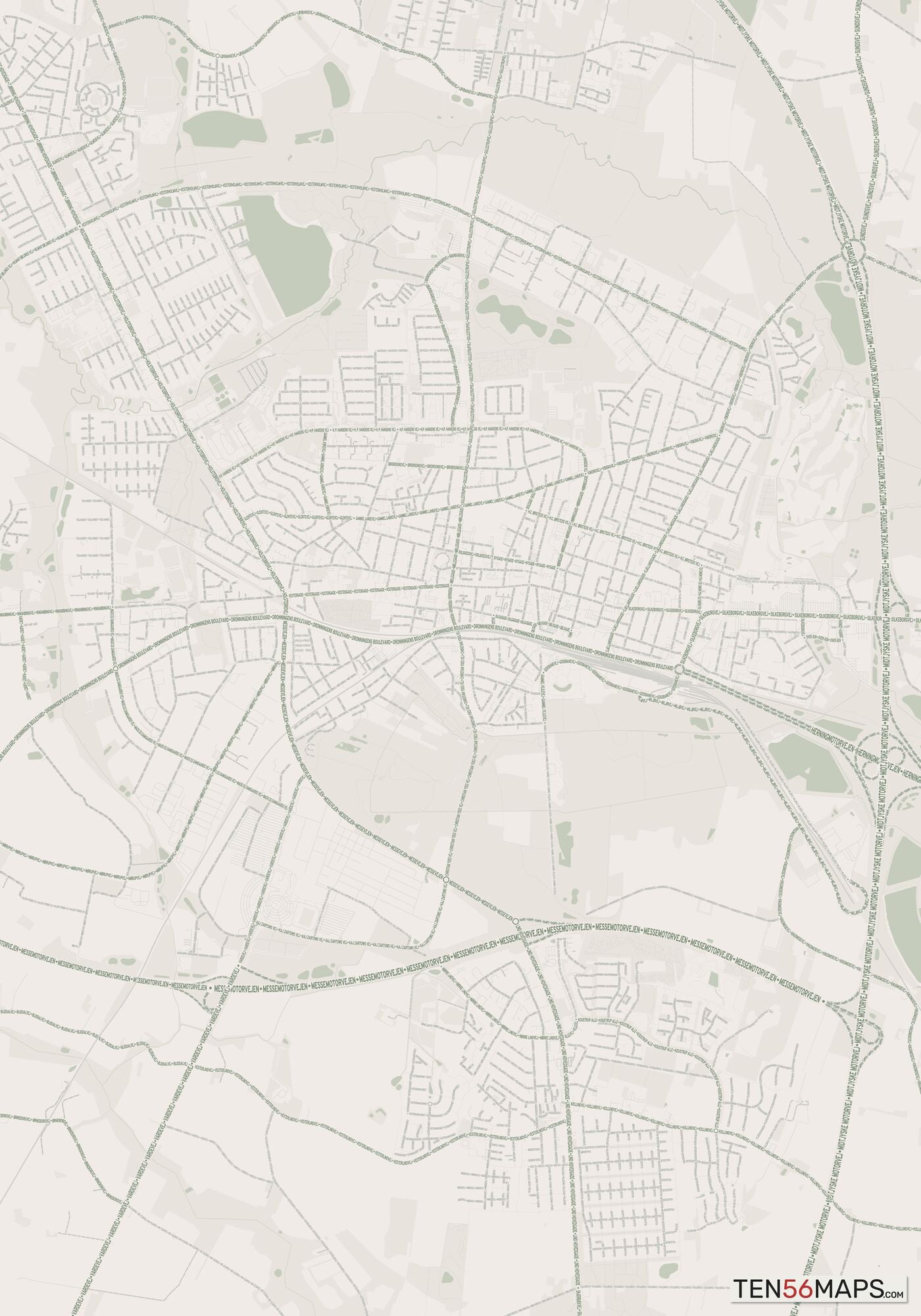 Color Variant Mint - Muted green water and major roads in darker green.