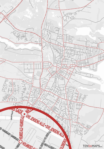 Color Variant Ruby - White with mayor roads in red.