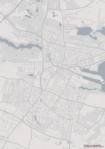 Color Variant Steel - Gray with water and major roads in muted blue.