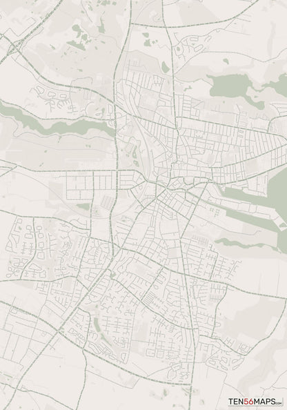 Color Variant Mint - Muted green water and major roads in darker green.