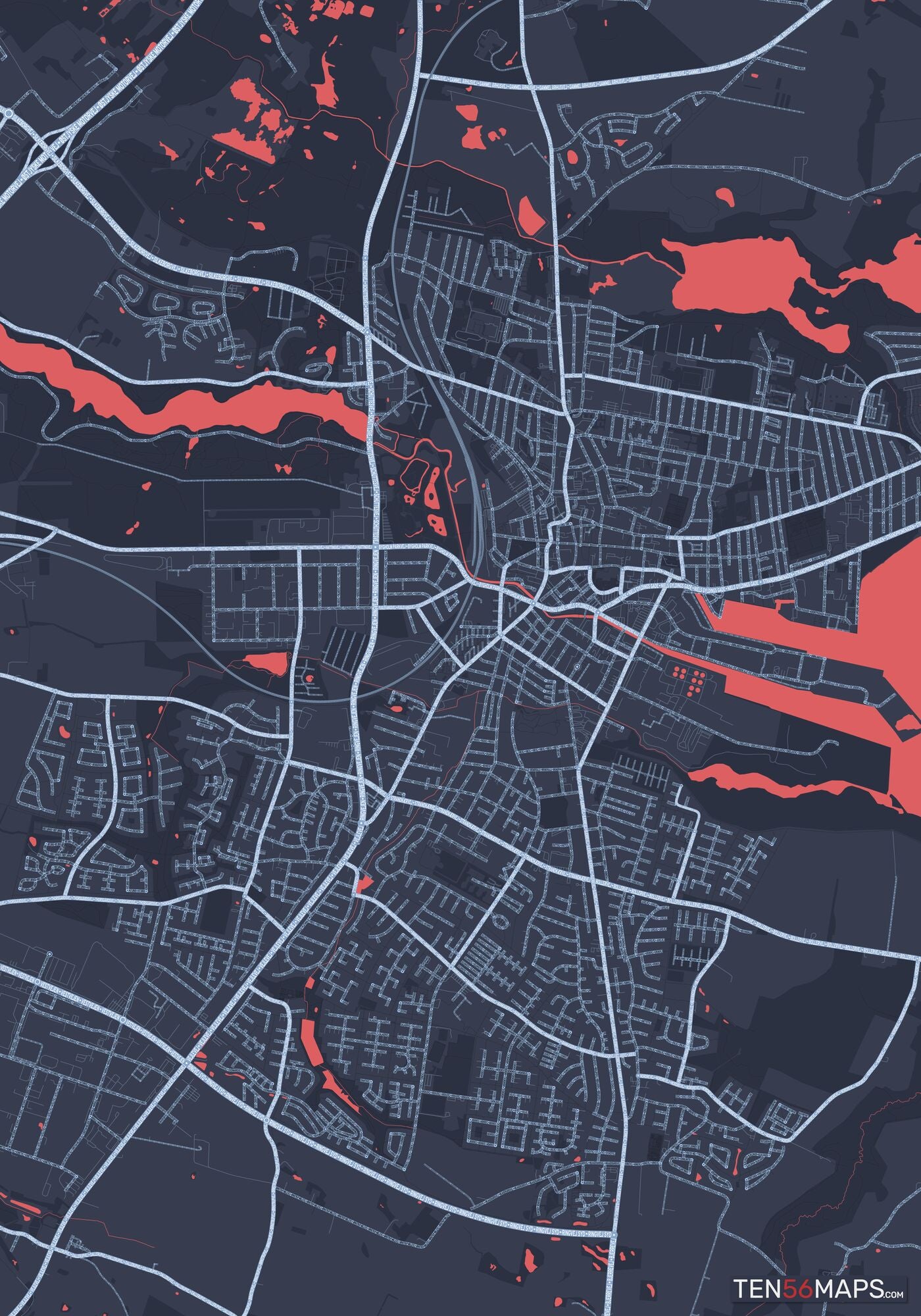 Color Variant Royal - Blue land with water in red.