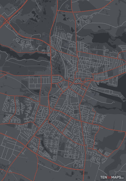 Color Variant Slate - Dark grey with major roads in red.