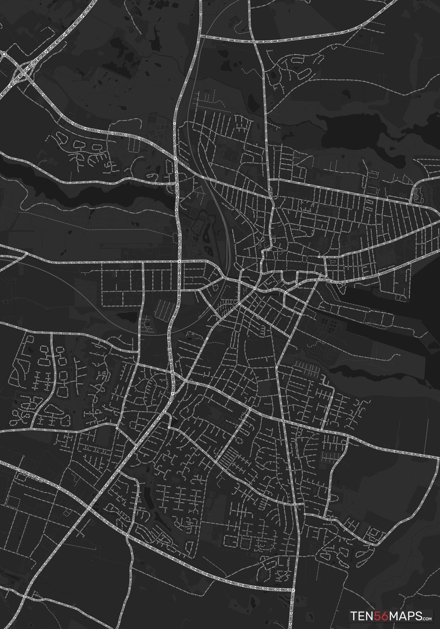 Color Variant Ruby - Dark grey with major roads highlighted in white.