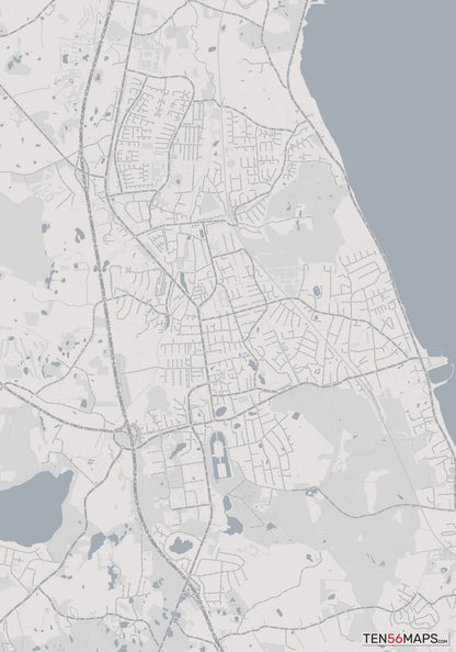 Color Variant Steel - Gray with water and major roads in muted blue.