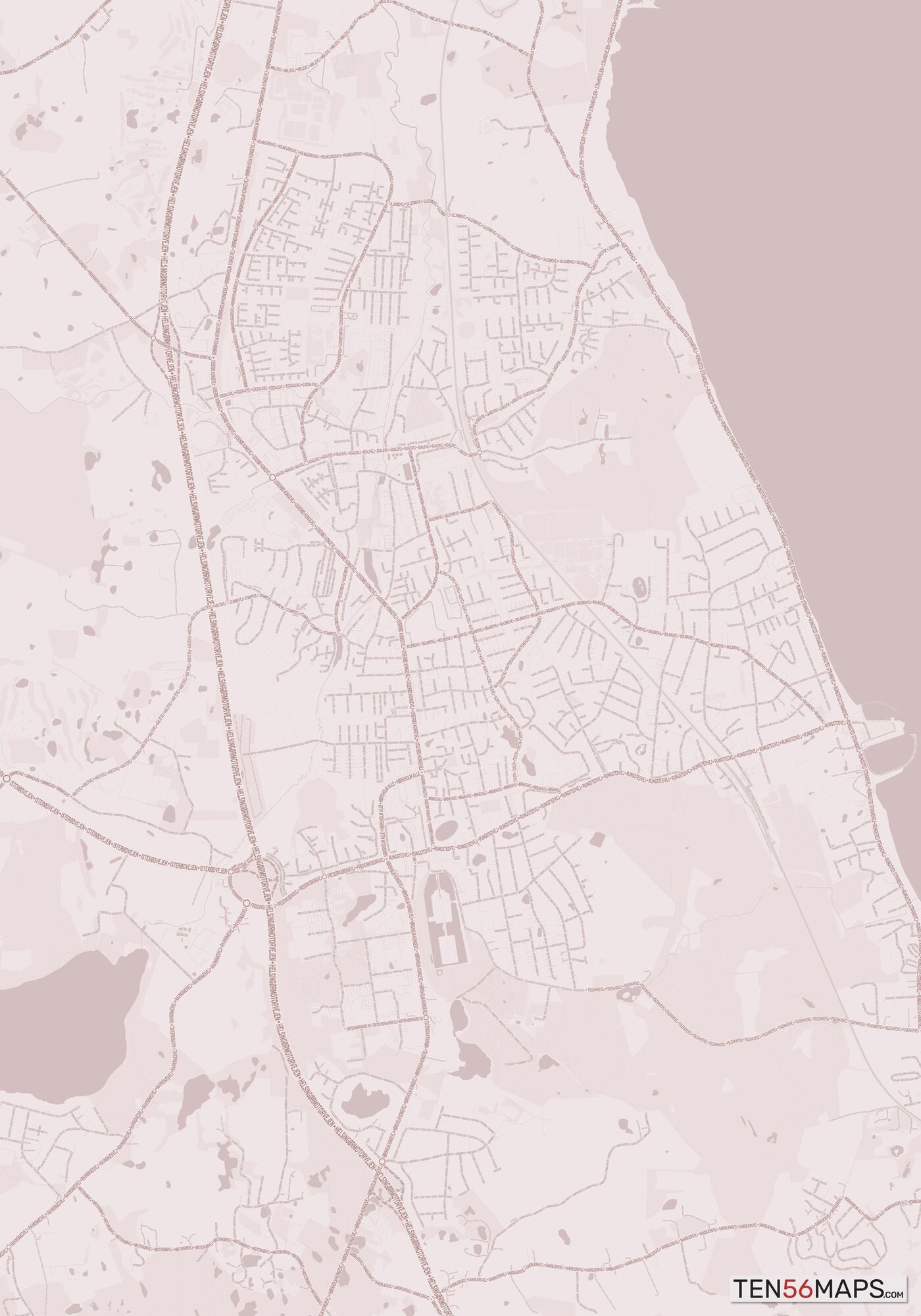 Color Variant Rose - Muted red roads and water.