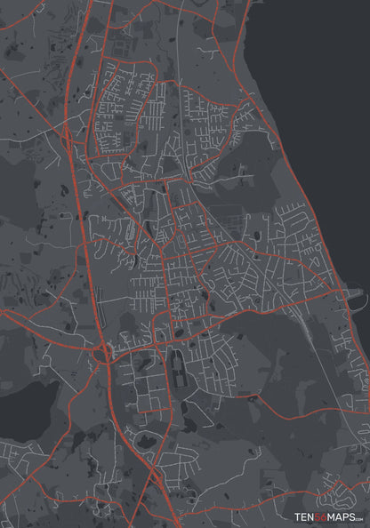 Color Variant Slate - Dark grey with major roads in red.