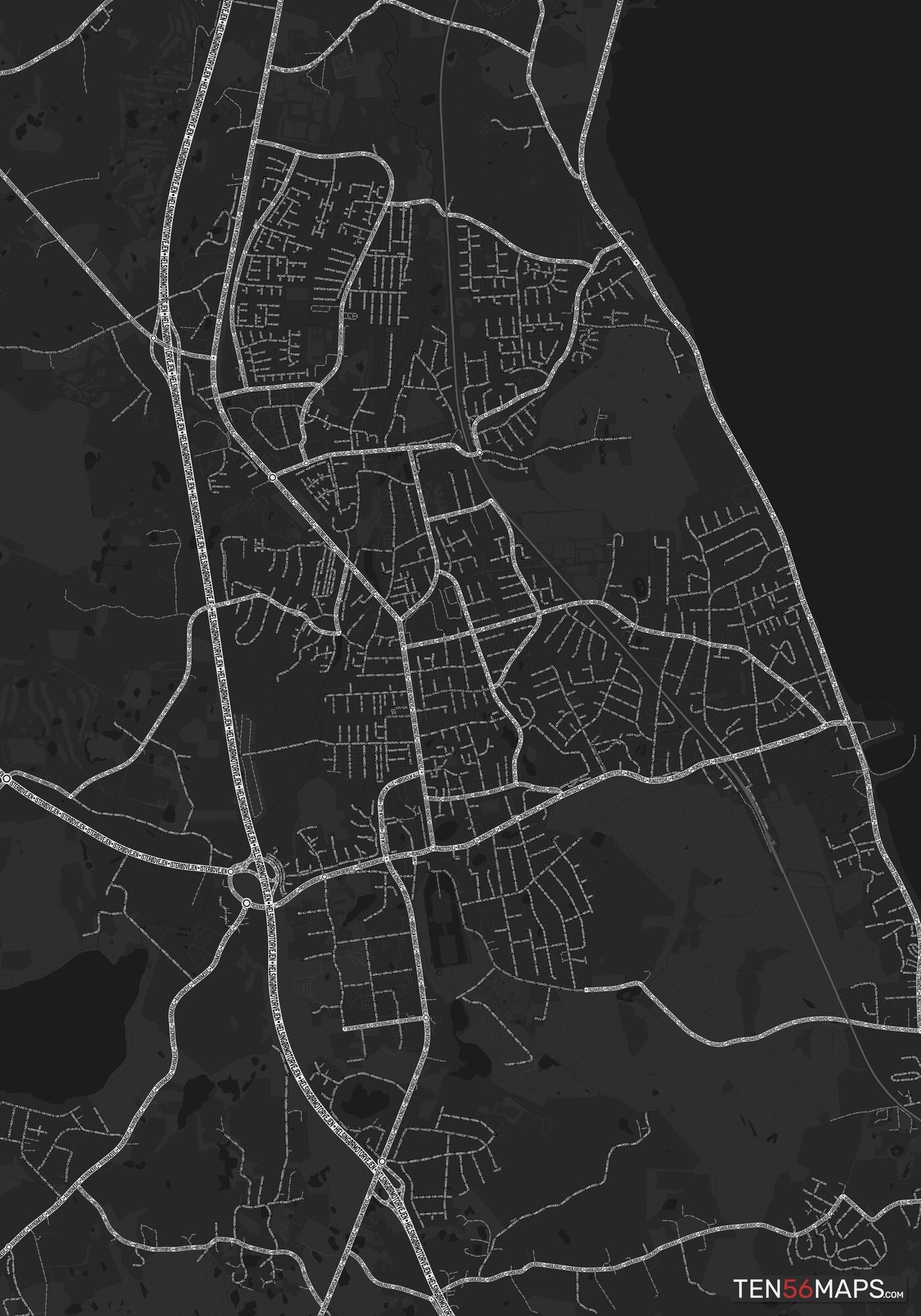 Color Variant Ruby - Dark grey with major roads highlighted in white.