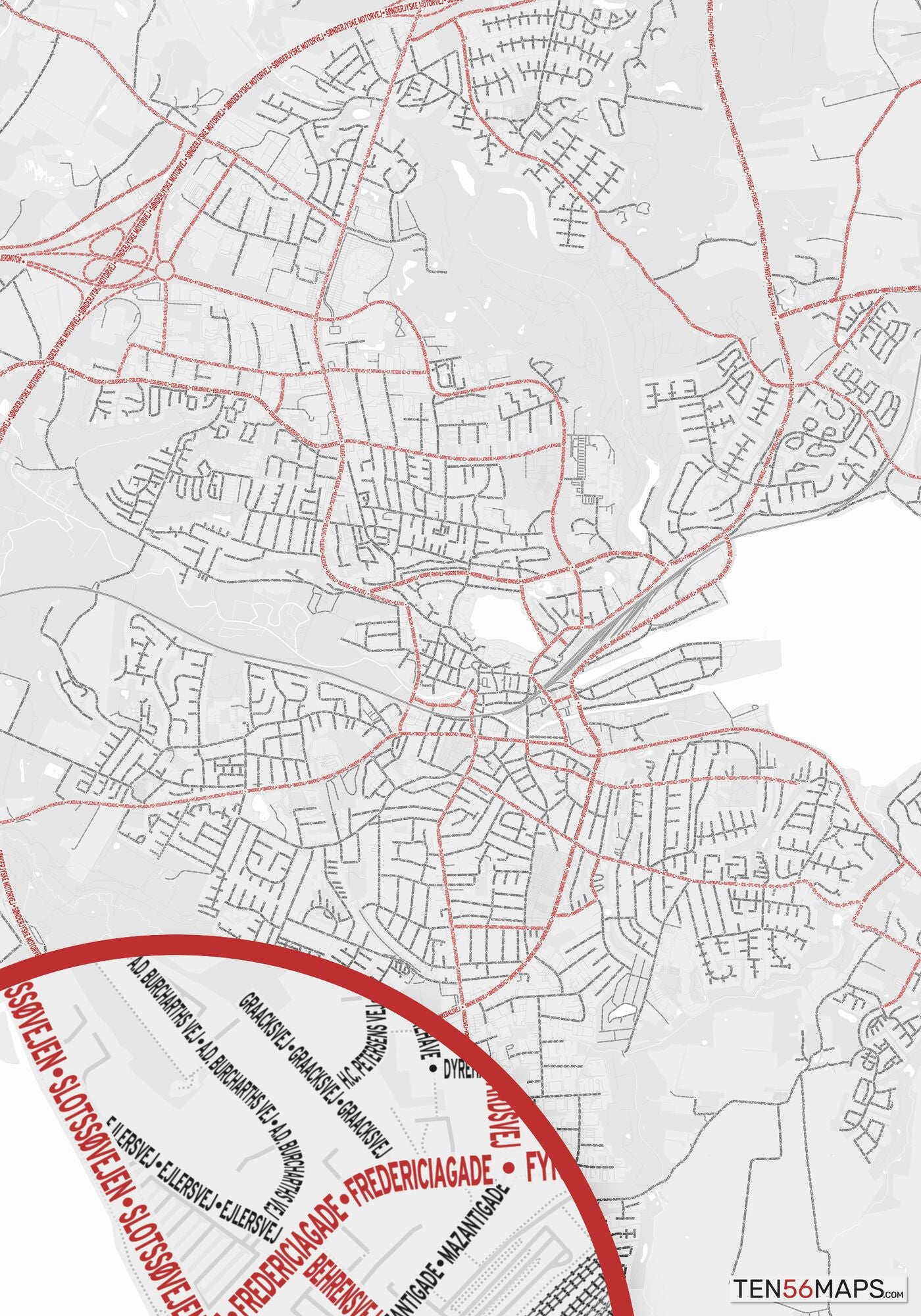 Color Variant Ruby - White with mayor roads in red.