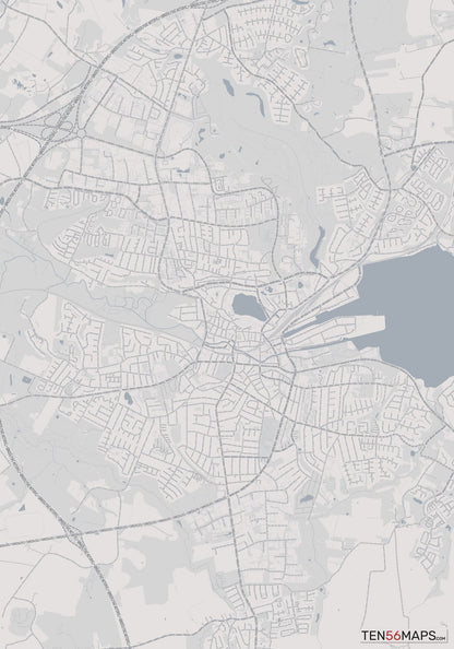 Color Variant Steel - Gray with water and major roads in muted blue.