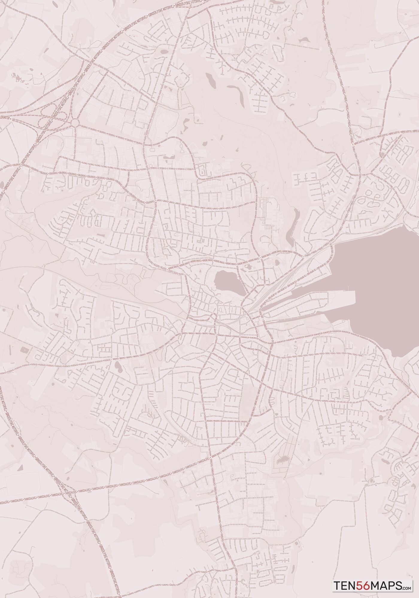 Color Variant Rose - Muted red roads and water.