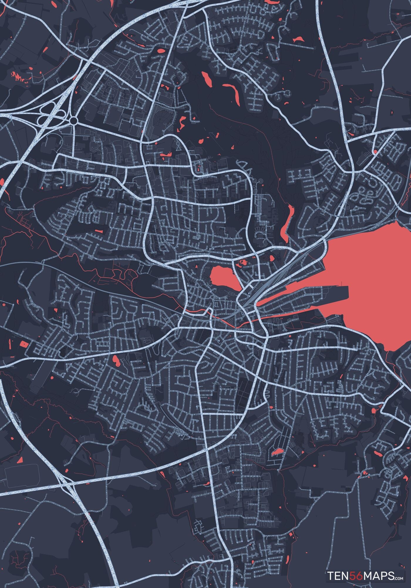 Color Variant Royal - Blue land with water in red.