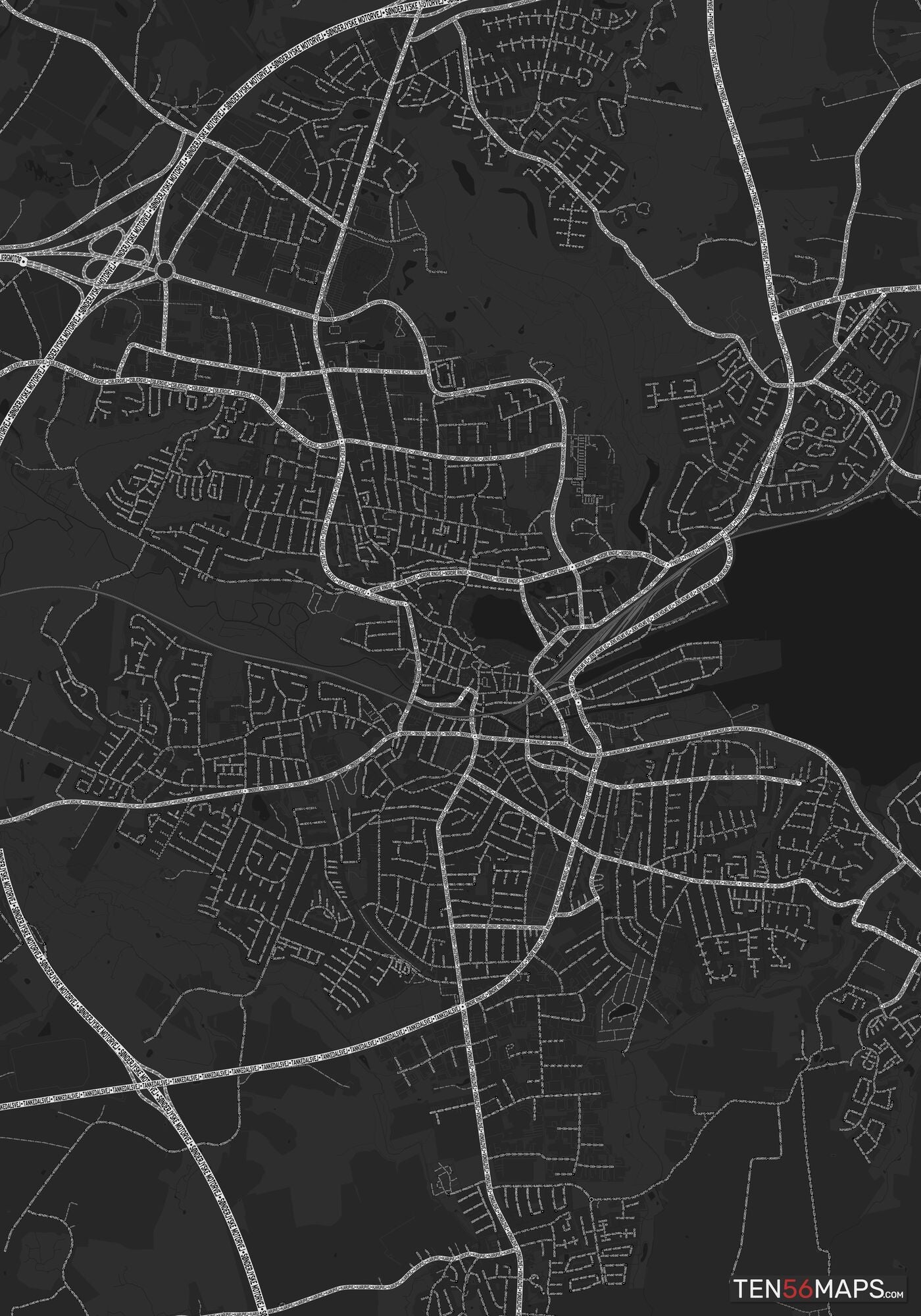 Color Variant Ruby - Dark grey with major roads highlighted in white.