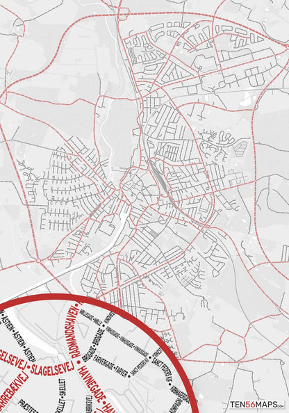 Color Variant Ruby - White with mayor roads in red.