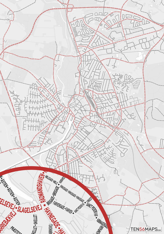 Color Variant Ruby - White with mayor roads in red.