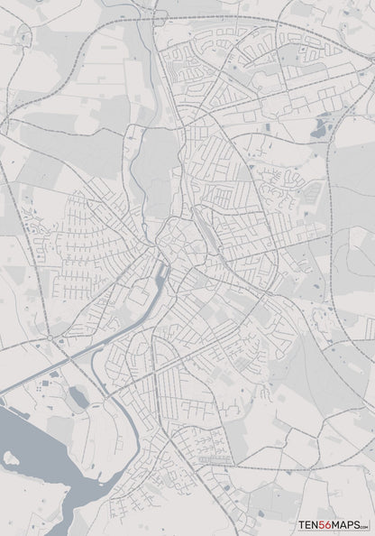 Color Variant Steel - Gray with water and major roads in muted blue.