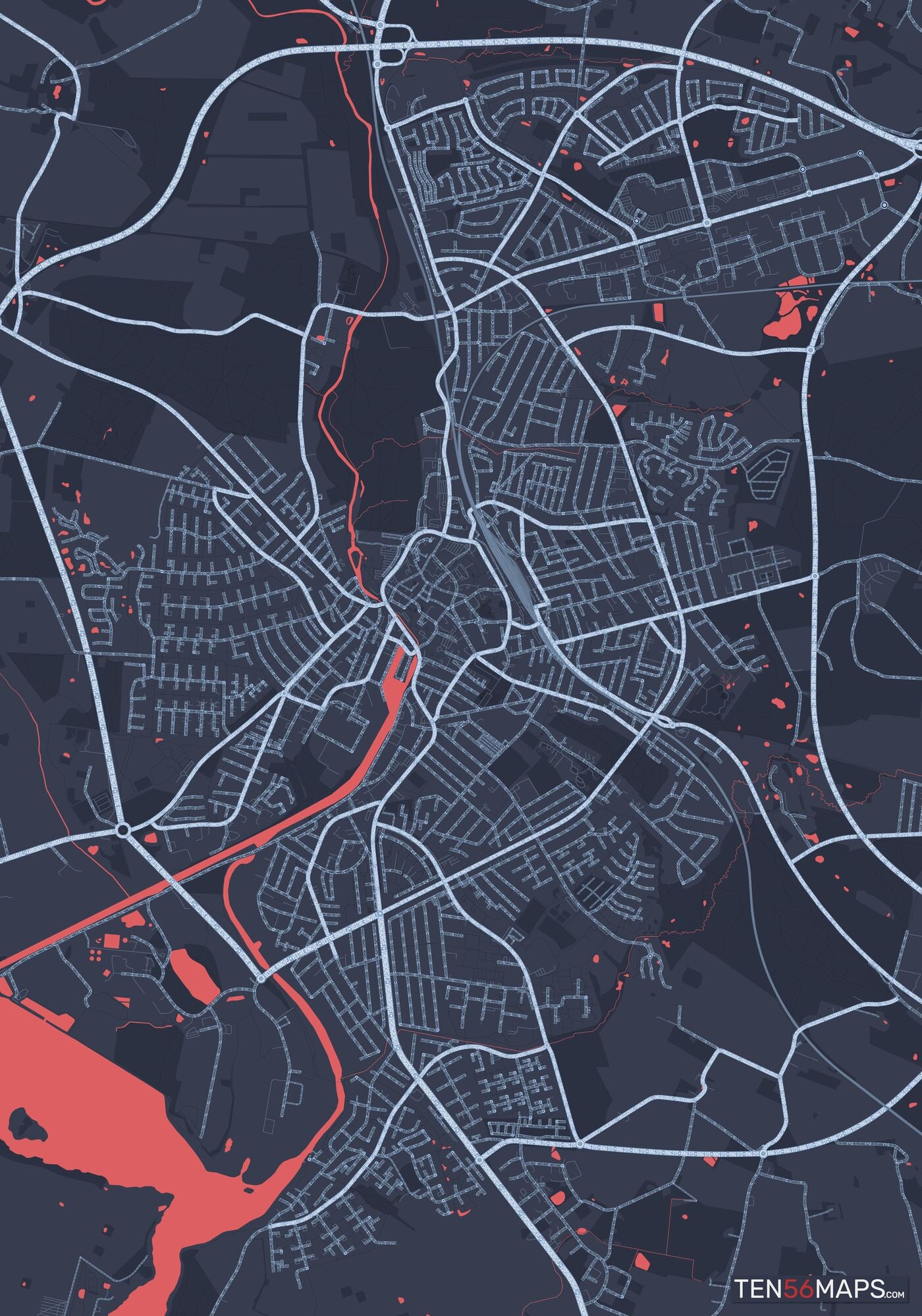 Color Variant Royal - Blue land with water in red.